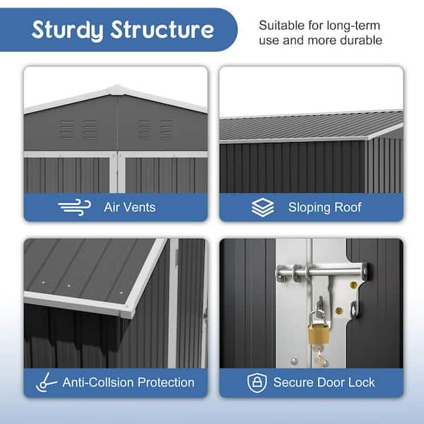 10 ft. x 10 ft. Large Outdoor Metal Storage Shed with Air Vents and Lockable Double Doors(100 Sq. ft.)