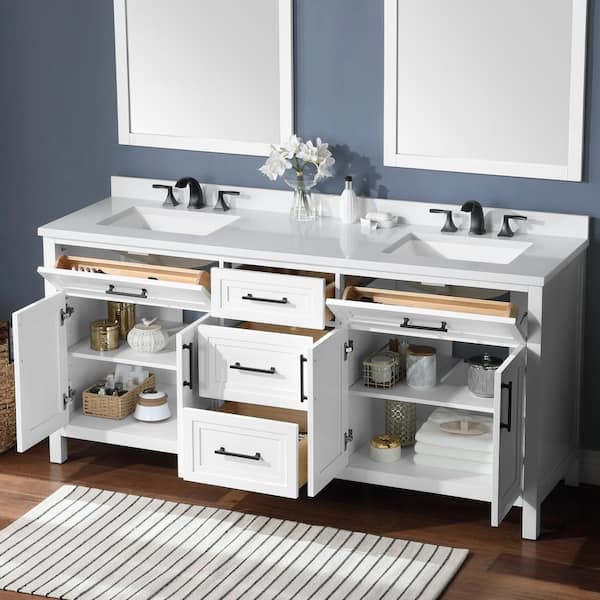 Home Decorators Collection Fremont 72 in. W x 22 in. D x 34 in. H Double  Sink Freestanding Bath Vanity in Navy Blue with Gray Granite Top  TJ-FTV7222BLU - The Home Depot