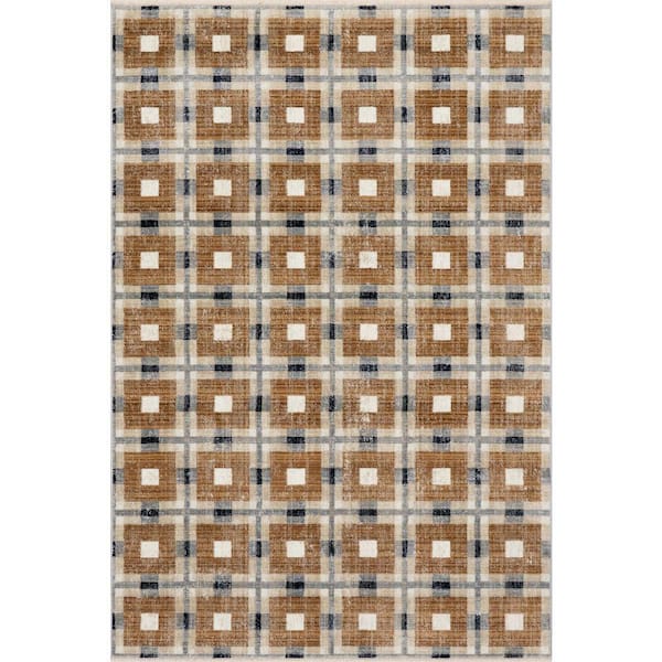 Sorelle Modern Plaid Light Brown 7 ft. x 10 ft. Indoor Area Rug
