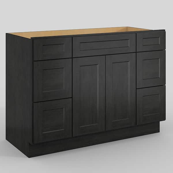 Hausvita 48 in. W x 21 in. D x 34.5 in. H in Shaker Charcoal Plywood Ready to Assemble Floor Vanity Sink Base Kitchen Cabinet