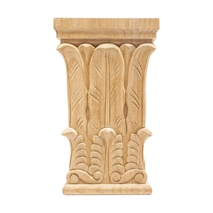 1-1/4 in. x 3-3/4 in. x 7-1/2 in. Unfinished Large Hand Carved American Alder Wood Acanthus Capital Applique and Onlay