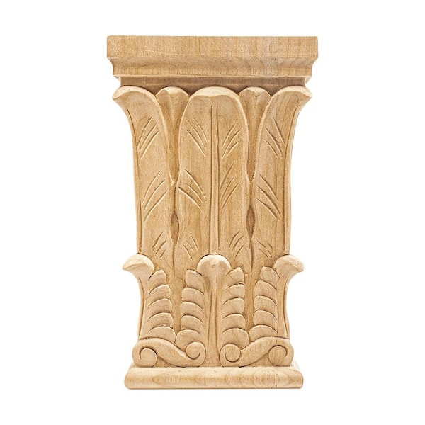 American Pro Decor 1-1/4 in. x 3-3/4 in. x 7-1/2 in. Unfinished Large Hand Carved American Alder Wood Acanthus Capital Applique and Onlay