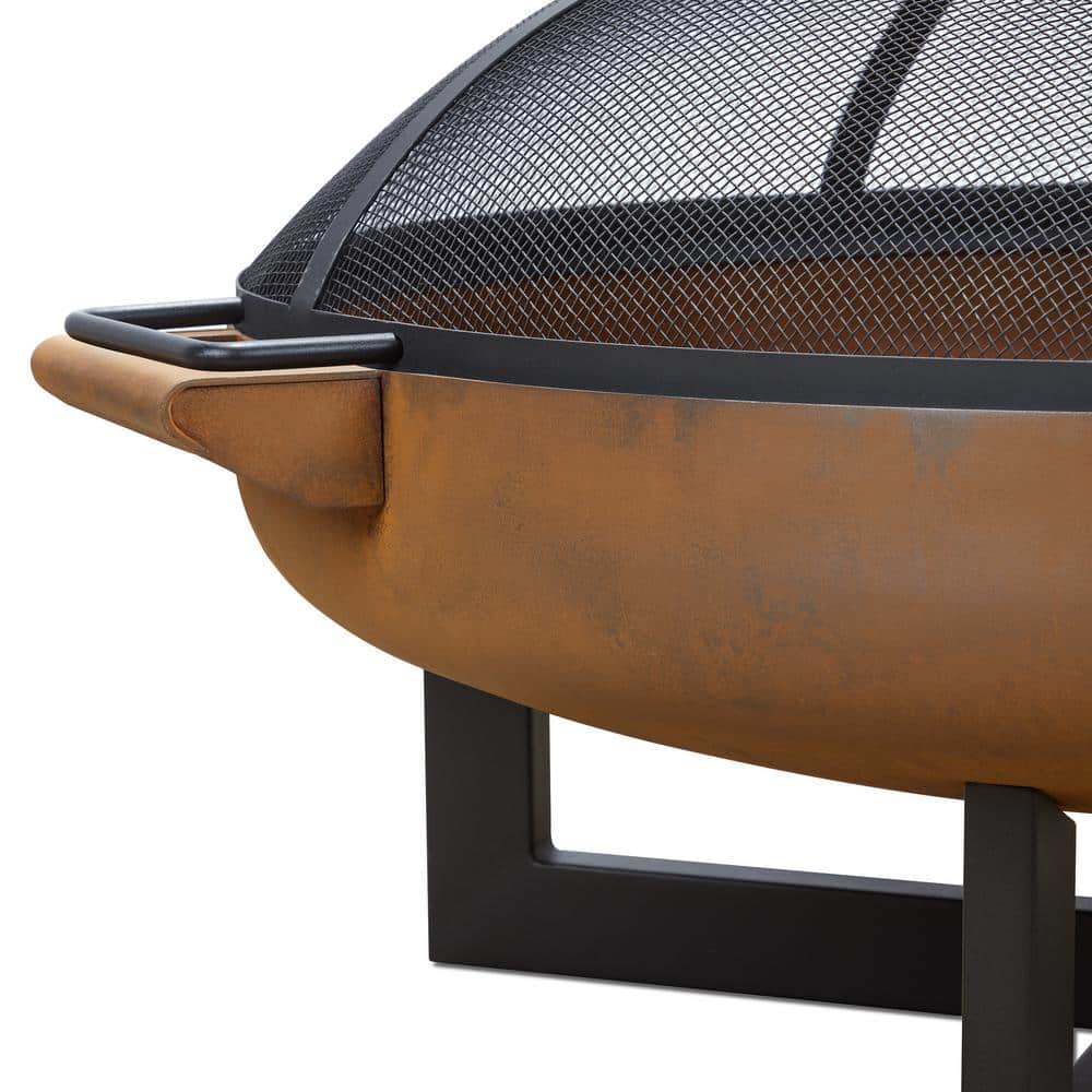 La Porte 34.5" Black and Rust Steel Wood Burning Fire Pit