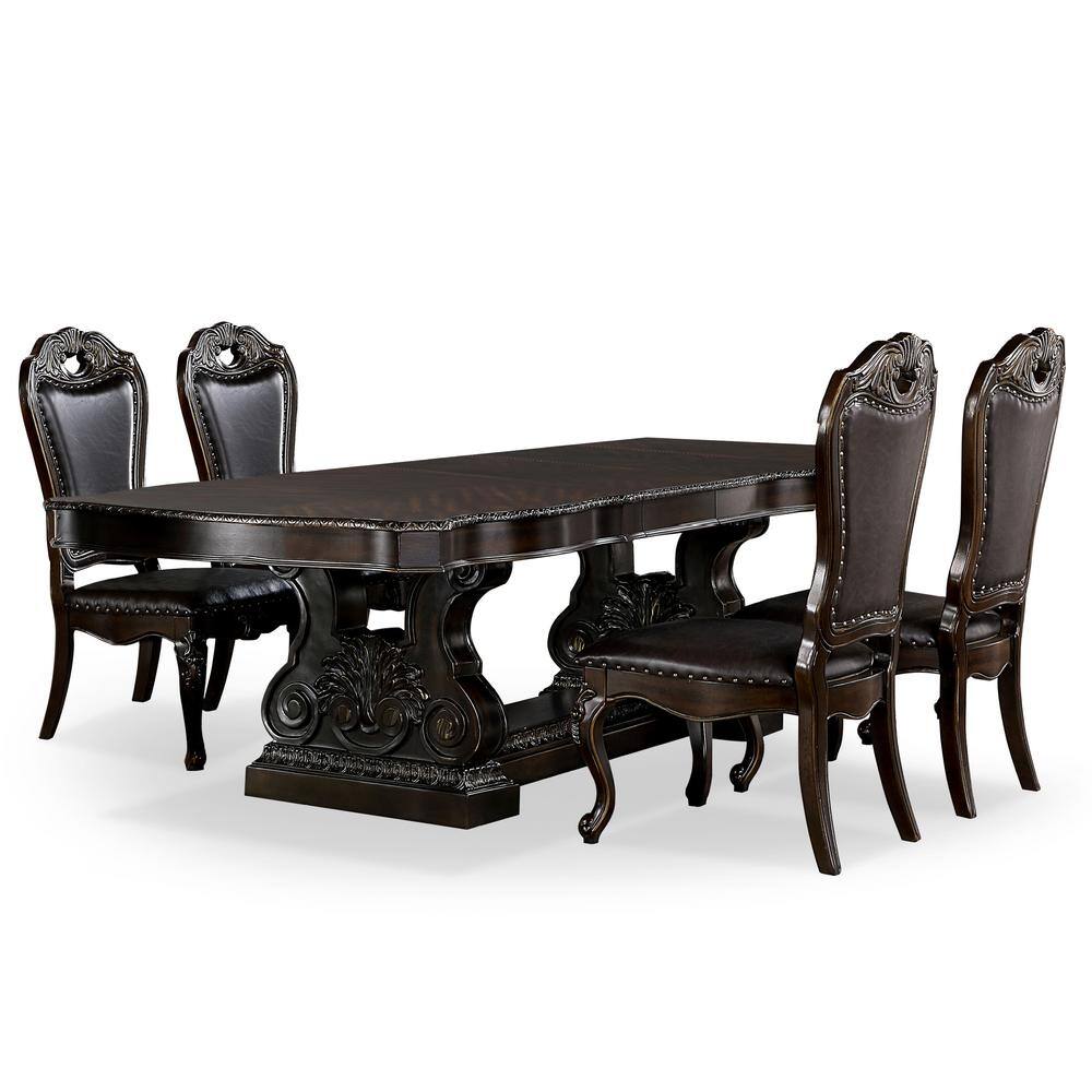 Rolling Knoll 5-Piece Rectangle Walnut and Dark Brown Solid Wood Top Dining Table Set