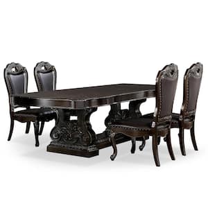 Rolling Knoll 5-Piece Rectangle Walnut and Dark Brown Solid Wood Top Dining Table Set