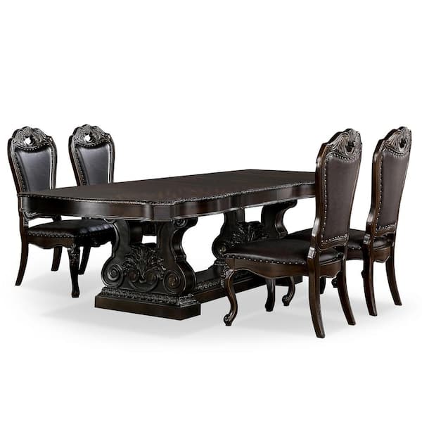 Furniture of America Rolling Knoll 5-Piece Rectangle Walnut and Dark Brown Solid Wood Top Dining Table Set