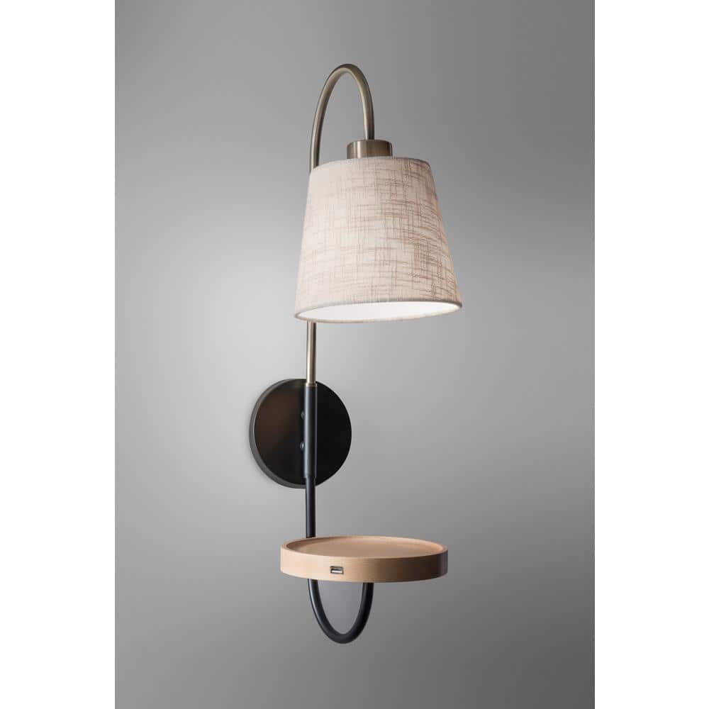 Jeffrey Antique Brass and Black Wall Sconce with USB Port