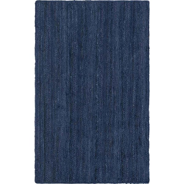 Unique Loom Braided Jute Dhaka Navy Blue 3' 3 x 5' 1 Area Rug