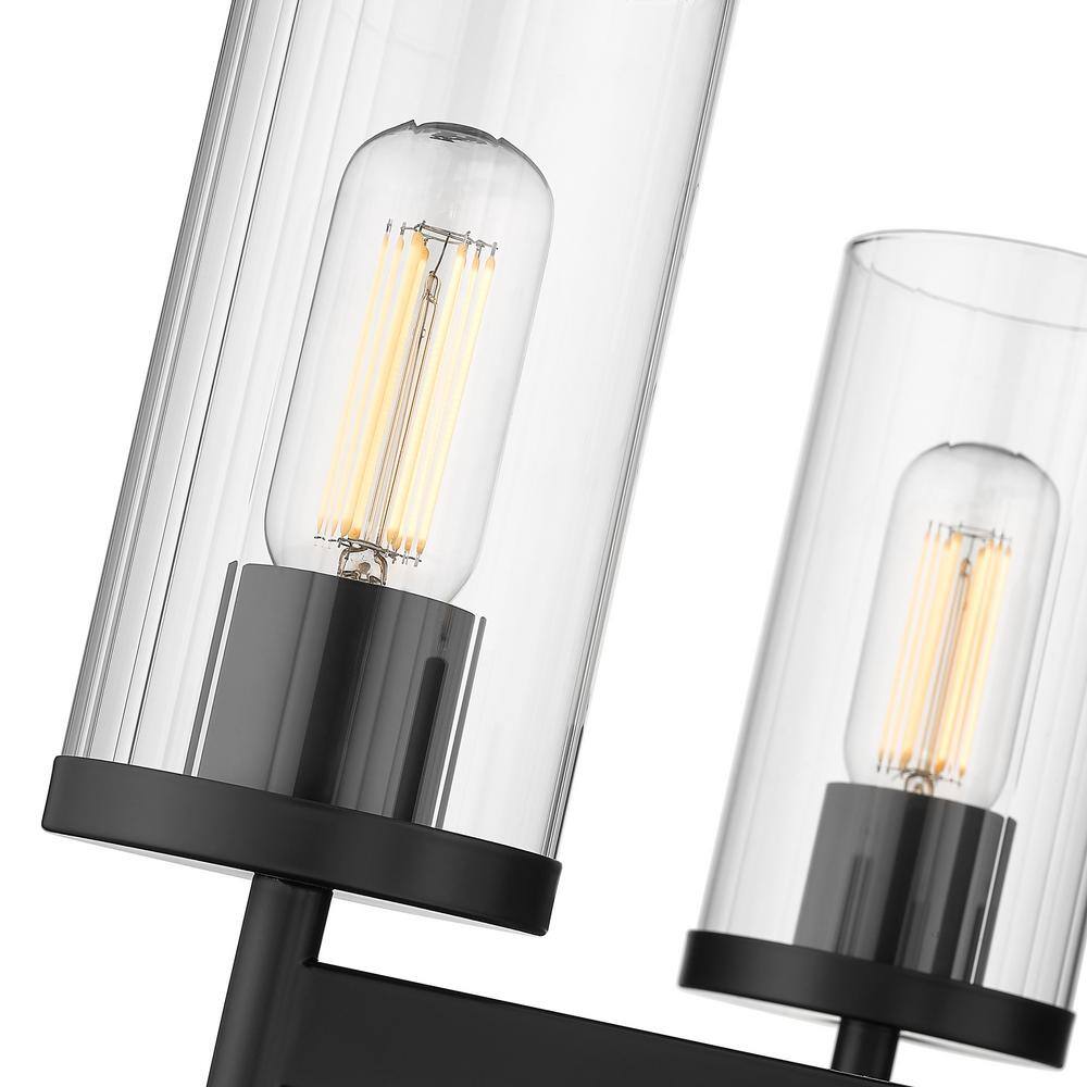 Winslett Matte Black 20" Transitional 3-Light Chandelier with Ribbed Glass