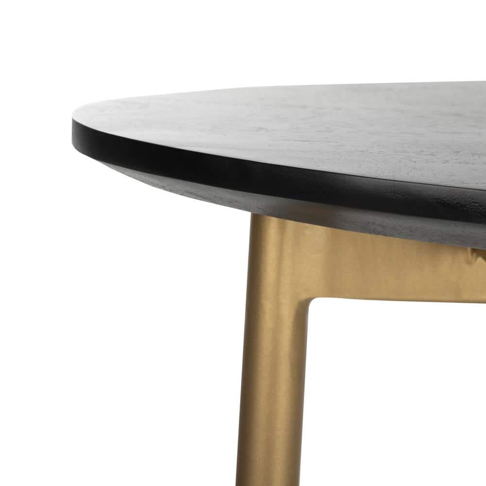 Transitional Triangular Black & Gold Wood Metal C-Table