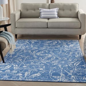 Whimsicle Blue 4 ft. x 6 ft. Floral French Country Contemporary Area Rug