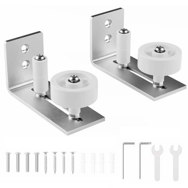 WINSOON 4.8 in. Silver Sliding Barn Door Floor Guide, Adjustable Floor Guide for Bottom Roller and Wall Mount System (2-Pack)