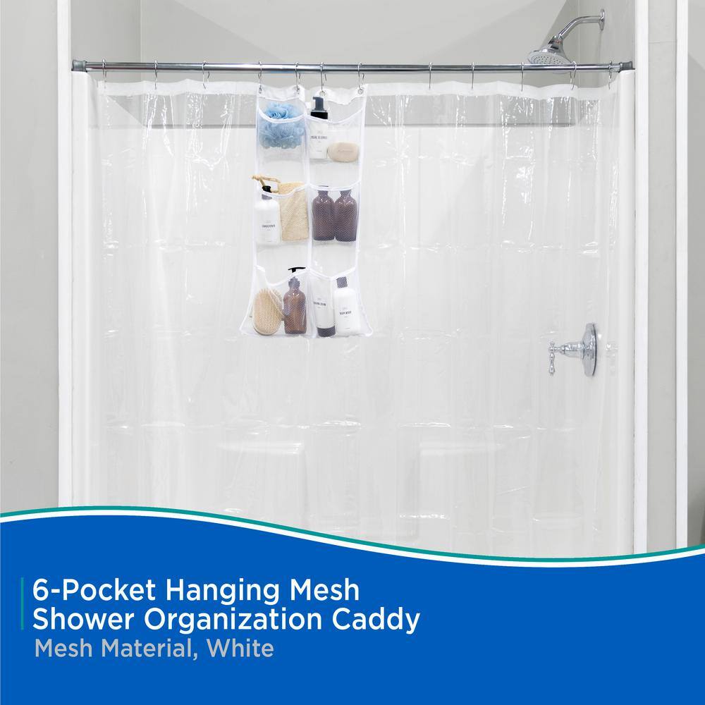 White Mesh Hanging Shower Organizer with 6 Pockets