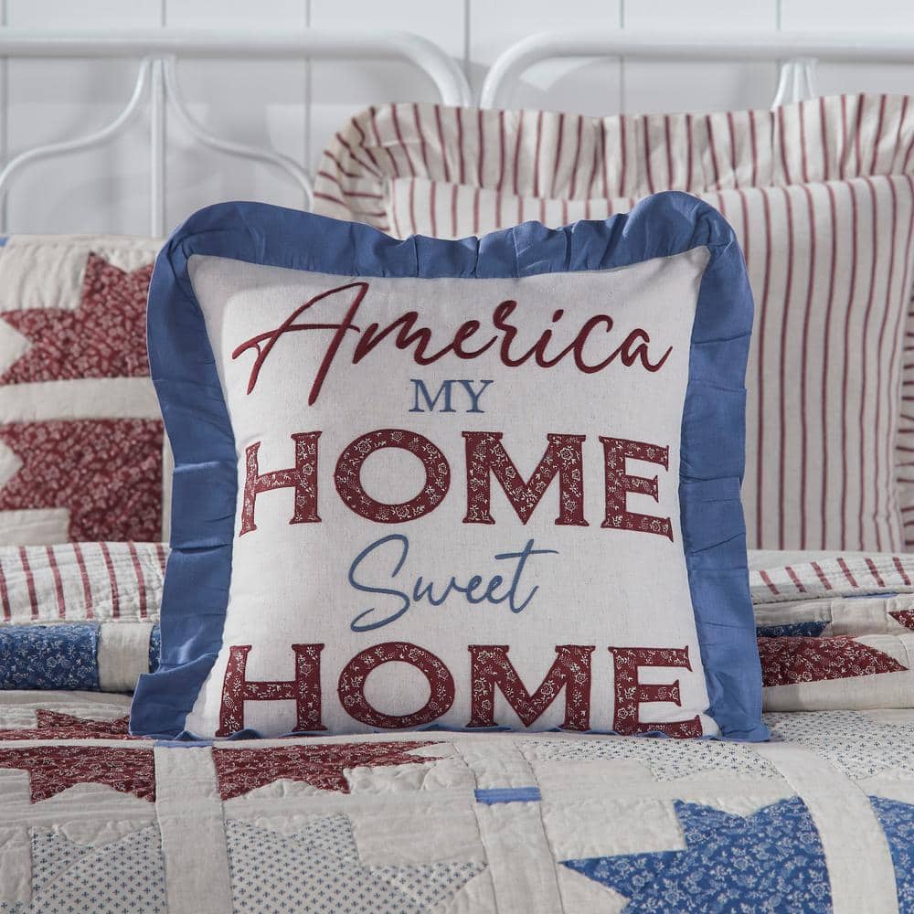 Americana Embroidered Cotton Blend Square Throw Pillow
