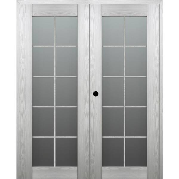 Belldinni Vona 72 in. x 79,375 in. Right Hand Active 10-Lite Frosted Glass Ribeira Ash Wood Composite Double Prehung French Door