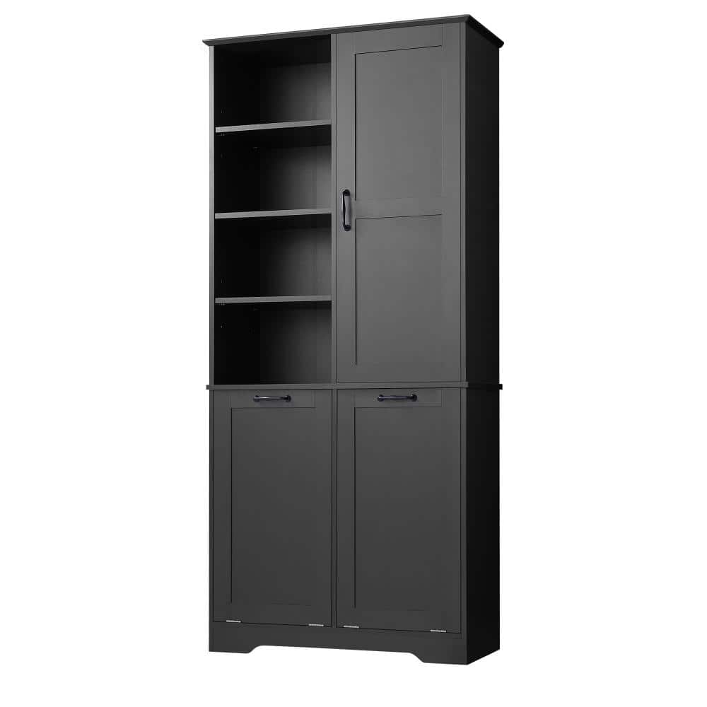 31 in. W x 14 in. D x 68 in. H Black Tall Bathroom Storage Cabinet with Tilt-Out Laundry Hamper price history on PriceWatchPro