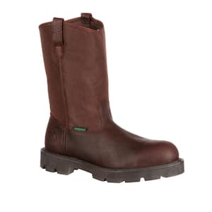 Men's Homeland Non Waterproof 11Inch Wellington Work Boots - Steel Toe - Brown Size 10.5(M)