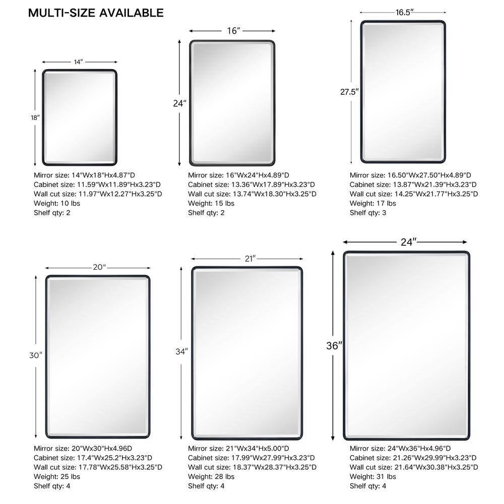 Black Metal Recessed Bathroom Medicine Cabinet with Mirror