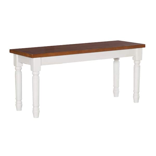 Powell Company Angie Vanilla White and Honey Brown Dining Bench Backless with Wood Seat 40 in.