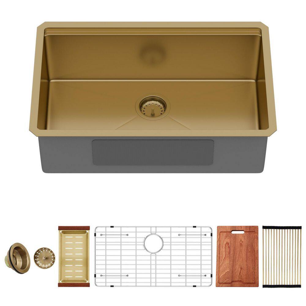 30 in. Undermount Single Bowl 16-Gauge Gold Stainless Steel Workstation Kitchen Sink with Bottom Grid and Strainer price history on PriceWatchPro