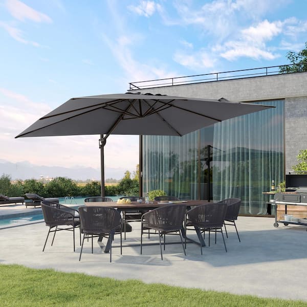 Pellebant 11.5 ft. x 9 ft. Rectangular Aluminum Tilt Outdoor Cantilever Patio Umbrella 360° Rotation Umbrella in Gray with Stand