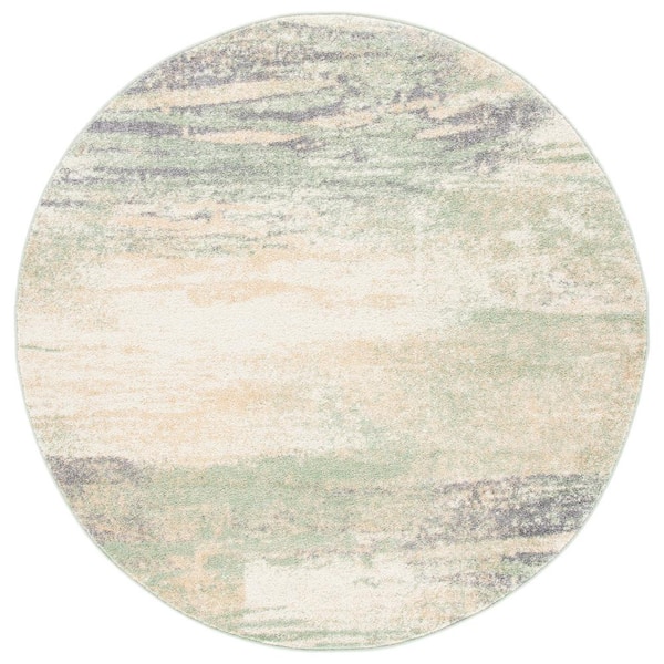 Adirondack Ivory/Sage 9 ft. x 9 ft. Solid Color Distressed Round Area Rug