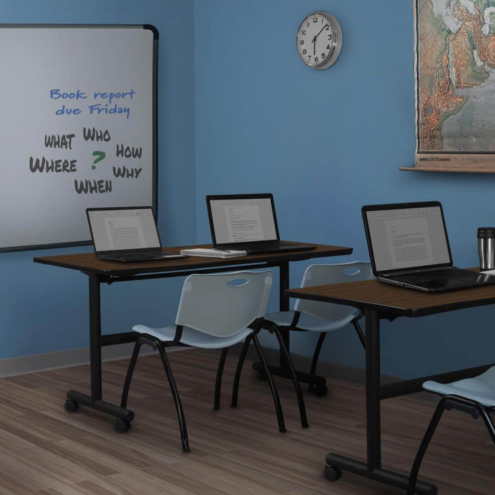 Kobe 72 in x 30 in. Neo Walnut Flip-Top Training Nesting Table Desk, 2 M Stack Chairs-Grey price history on PriceWatchPro