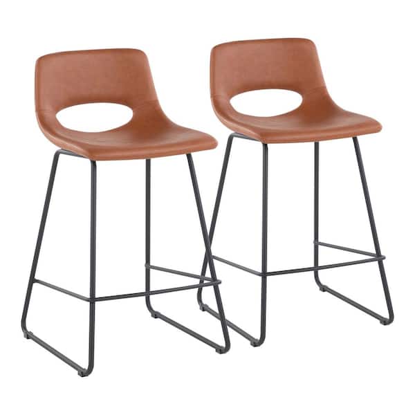 Lumisource Robbi 33 in. Camel Faux Leather and Black High Back Metal Steel Counter Height Bar Stool (Set of 2)