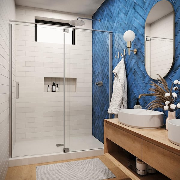 Streamline Enna 48 in. W x 74 in. H Pivot Shower Door, CrystalTech Treated 5/16 in. Tempered Clear Glass, Polished Chrome Hardware