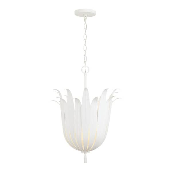 Eden 60-Watt 4-Light Textured White Botanical Tall Foyer Pendant Light and No Bulbs Included