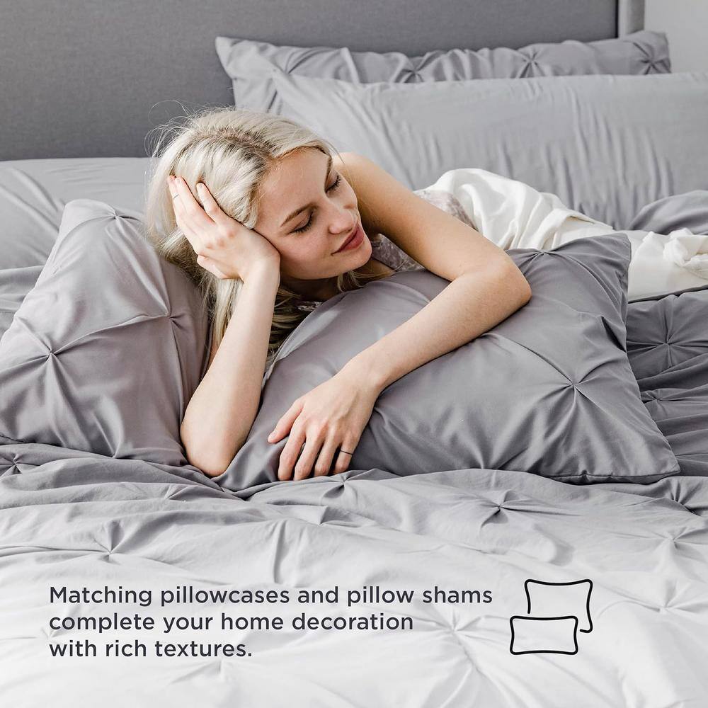 King Gray Microfiber Pintuck Bed in a Bag Set