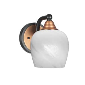 Madison 6 in. 1-Light Matte Black and Brass Wall Sconce with Standard Shade
