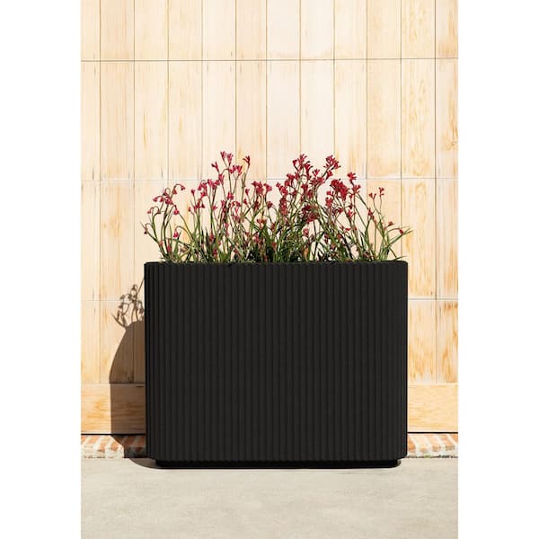Demi Series Span 36 in. Rectagular Plastic-Stone Planter-(Black)