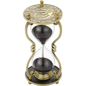 Black Sand Brass Hourglass Timer 60-Minute with Sun  and  Moon Engraving Perfect for Gift, Office and Desk Decorative