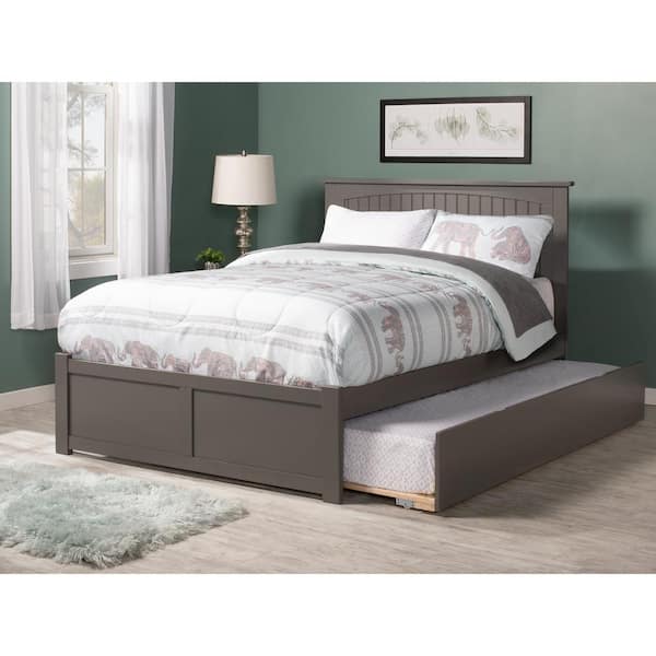 Nantucket Grey Full Platform Bed with Flat Panel Foot Board and Full Urban Trundle Bed Bed