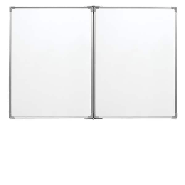 EXCELLO GLOBAL PRODUCTS Excello 40 in. x 60 in. Wall Mounted Split Folding Whiteboard, Aluminum