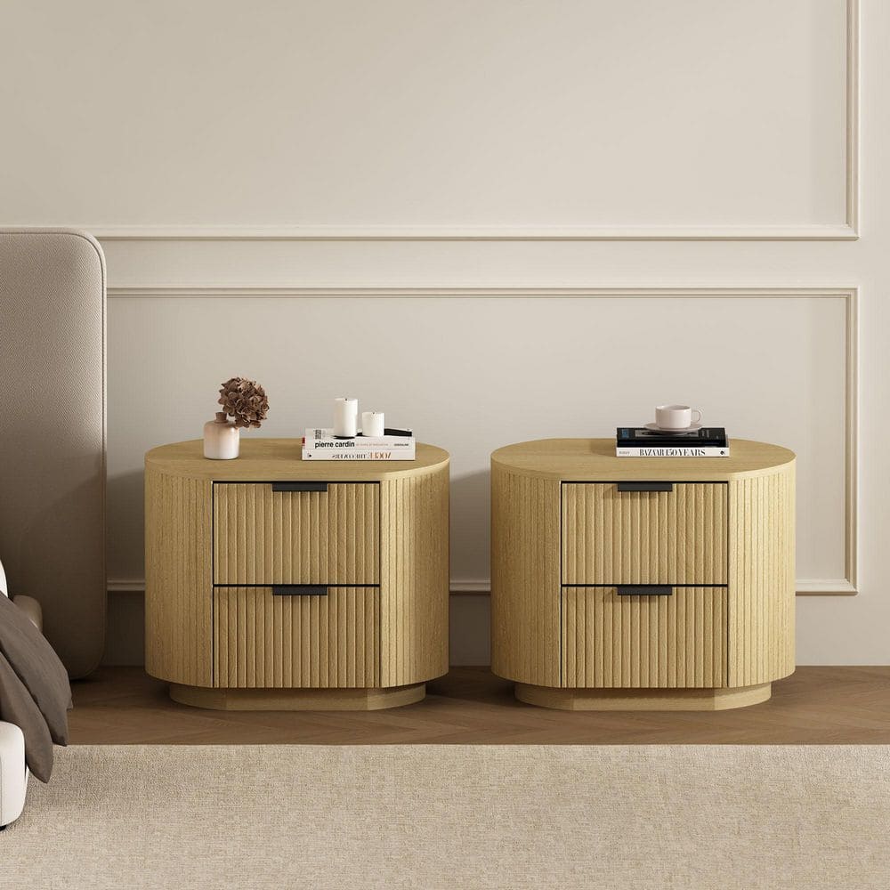 ぽよぼよMulti-Active Nuit & Jour 2セット Manhattan Comfort Olivia Modern Natural Oak and Black 2-Drawer