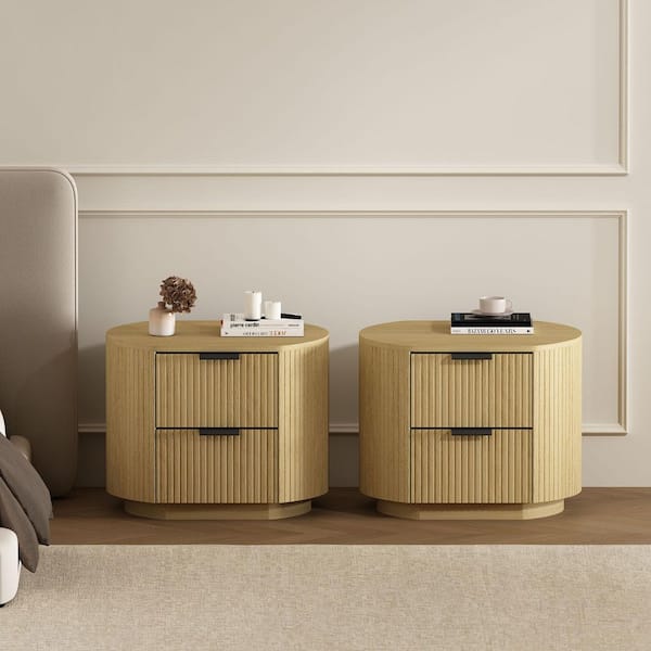 Olivia Modern Natural Oak and Black 2-Drawer 26.5 in. W Nightstand (Set of 2)