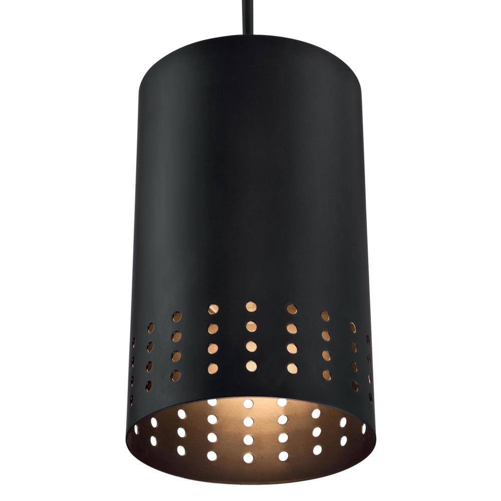 Phelps Mini Pendant Light with Perforated Metal Shade in Matte Black