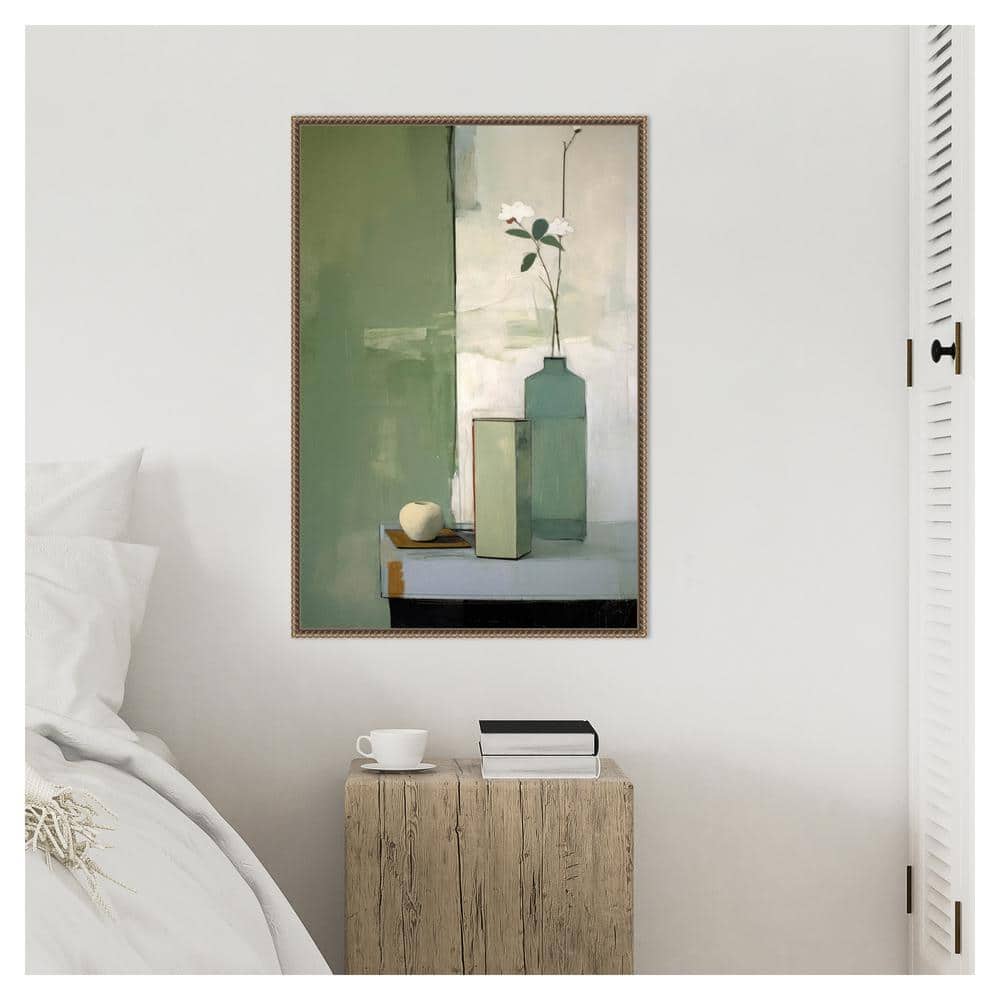 Green and White Beaded Framed Botanical Canvas Print
