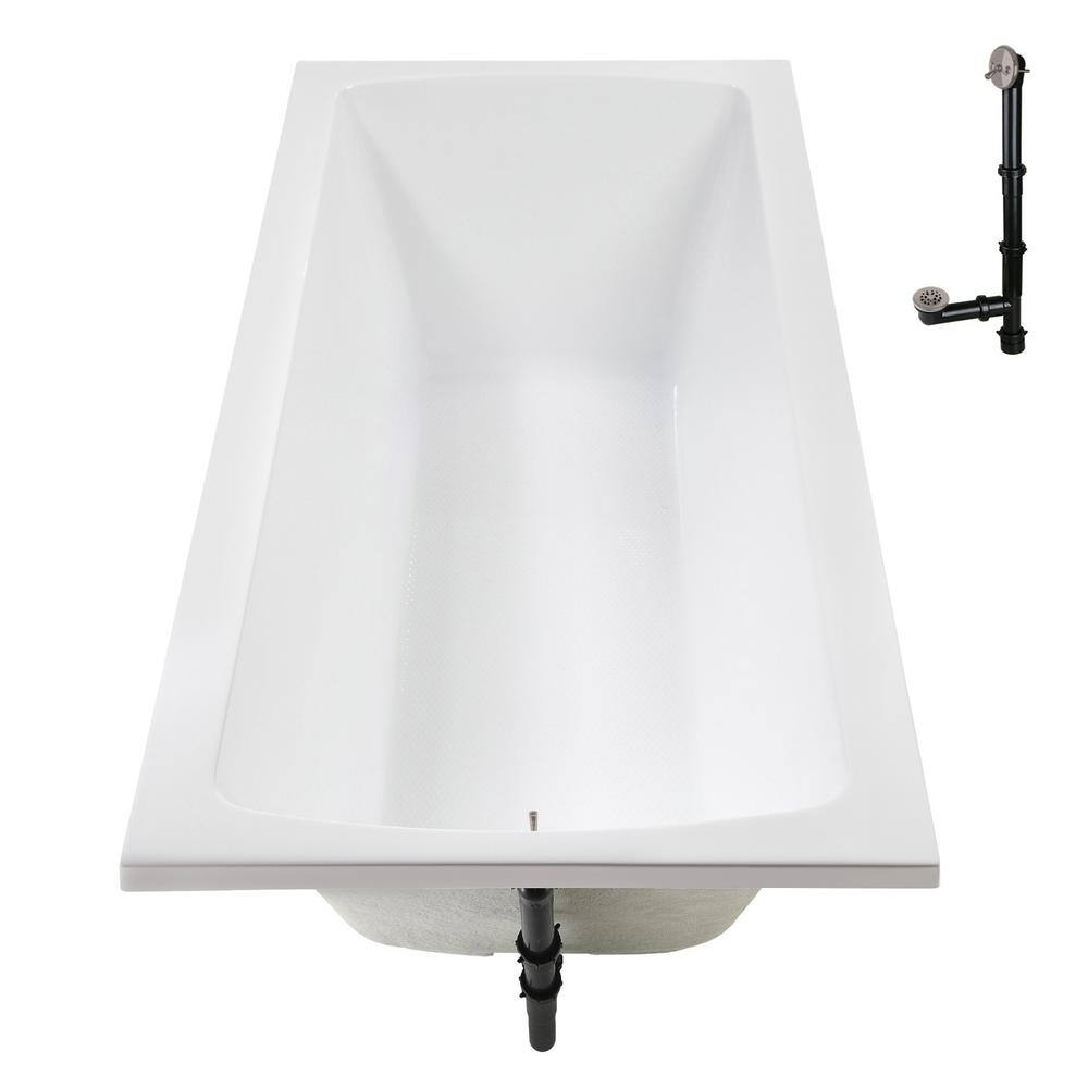 66" White Acrylic Rectangular Drop-In Soaking Bathtub