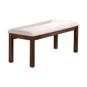 17 in. Ivory and Brown Backless Bedroom Bench with Sturdy Pine Wood Frame
