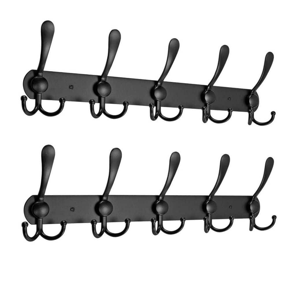 Dracelo Wall Mounted Bathroom Metal Towel Hook 5 Hooks in Black 2 Pack