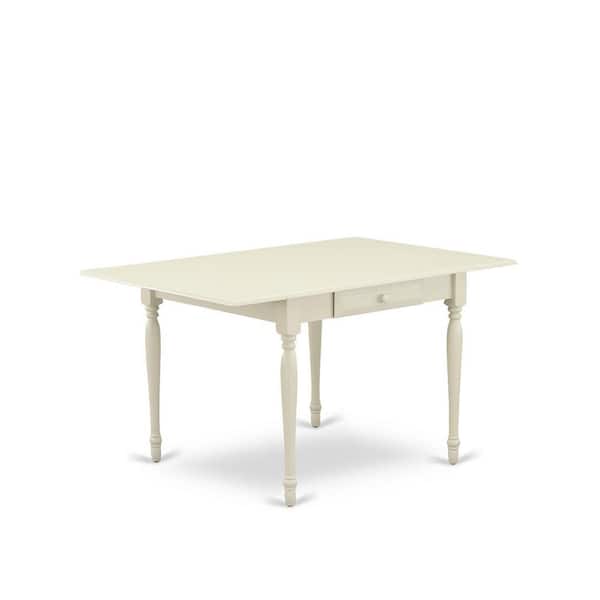 East West Furniture 3-Piece Linen White Finish Solid Wood Top with Dropleaf Dining Table Set