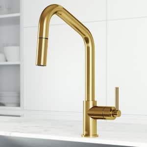 Utopia 14 in. H Single Handle Pull-Down Sprayer Kitchen Bar Faucet in Matte Brushed Gold