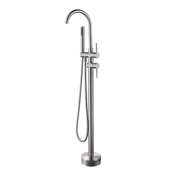 Aurora Decor ACAD Single-Handle Freestanding Floor Mount Tub Faucet Bathtub Filler with Hand Shower in Brushed Nickel
