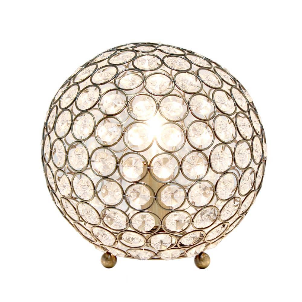 Antique Brass Crystal Ball Table Lamp with Clear Shade