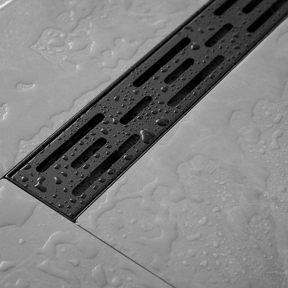 24 Inch Matte Black Stainless Steel Linear Shower Drain with Square Holes