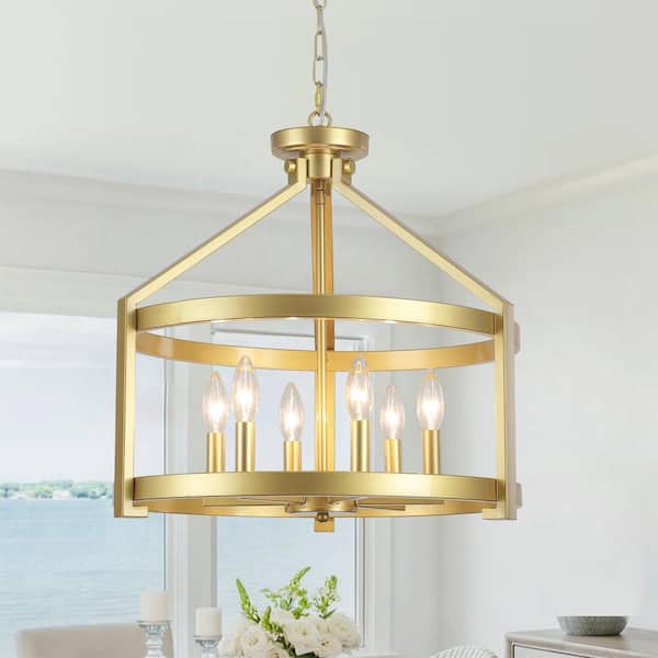6-Light Gold Modern Chandelier Light Fixture with Metal Shade, No Bulbs Included