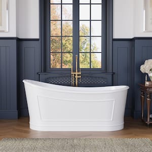 66 in. Acrylic Flatbottom Freestanding Soaking Bathtub in Glossy White Overflow and Pop-Up Drain